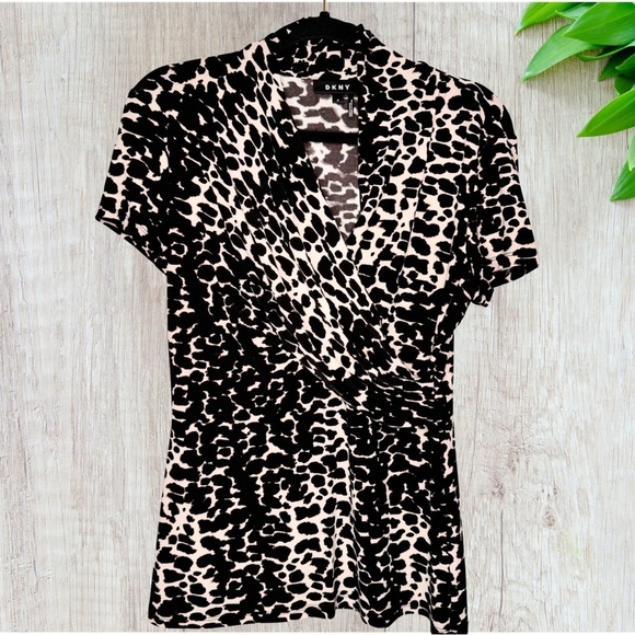 Dkny Animal Print Draped Surplice Wrap Blouse,modern,classic,staple,career wear - Picture 2 of 3